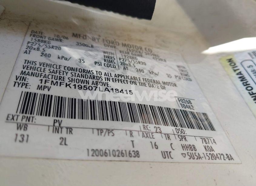 Photo 9 of 2007 Ford Expedition EL LIMITED (VIN 1FMFK19507LA18415)