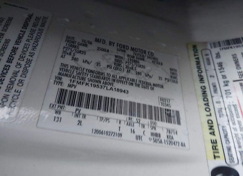 Photo 9 of 2007 Ford Expedition EL LIMITED (VIN 1FMFK19537LA18943)