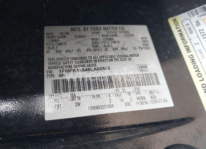 Photo 9 of 2008 Ford Expedition EL LIMITED (VIN 1FMFK19548LA60555)