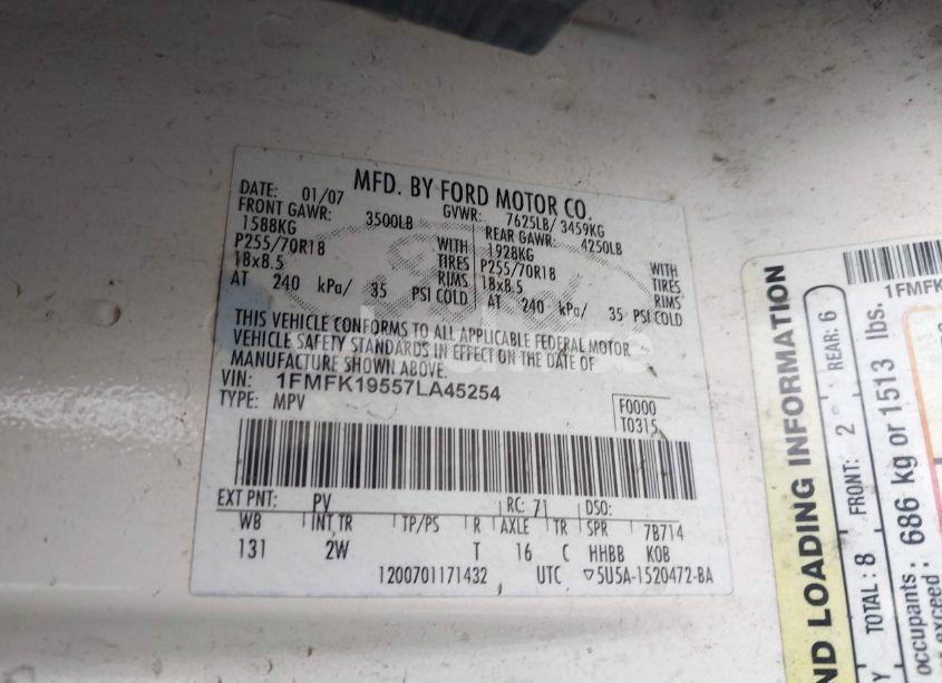 Photo 9 of 2007 Ford Expedition EL LIMITED (VIN 1FMFK19557LA45254)