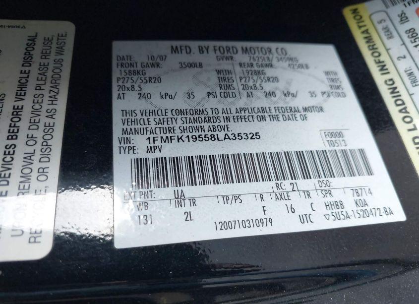 Photo 9 of 2008 Ford Expedition EL LIMITED (VIN 1FMFK19558LA35325)