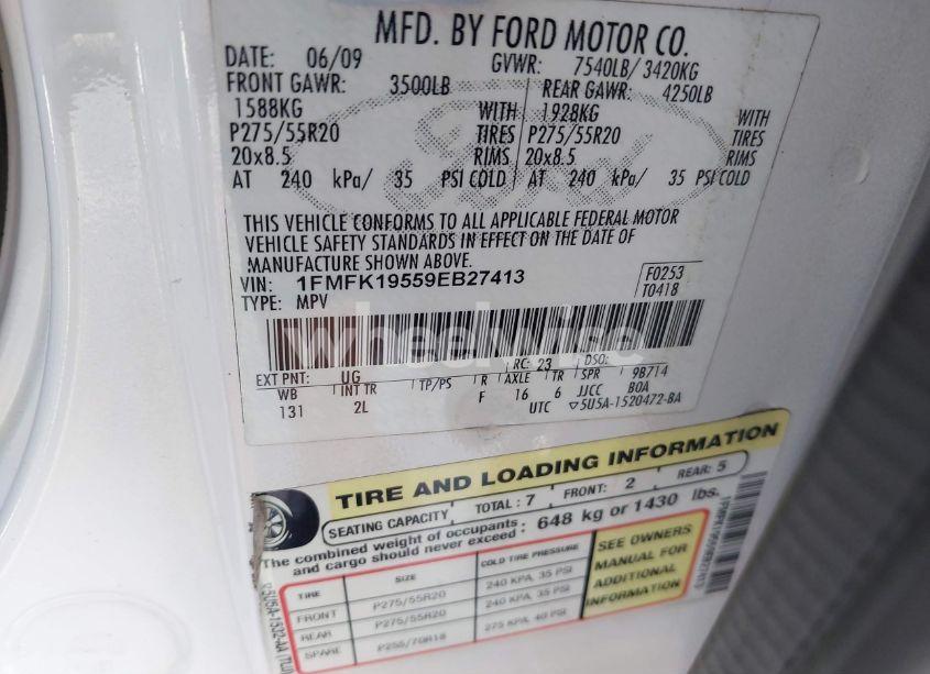 Photo 9 of 2009 Ford Expedition EL LIMITED (VIN 1FMFK19559EB27413)