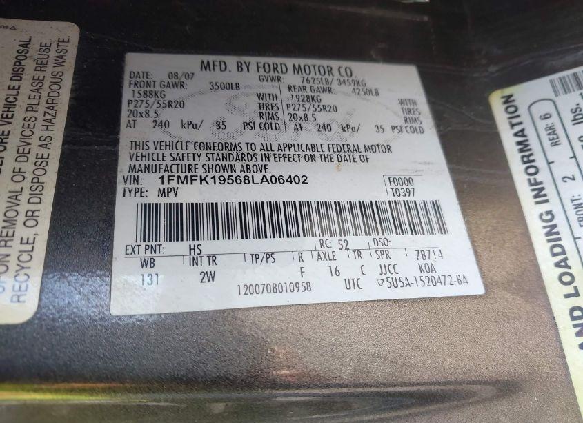 Photo 9 of 2008 Ford Expedition EL LIMITED (VIN 1FMFK19568LA06402)