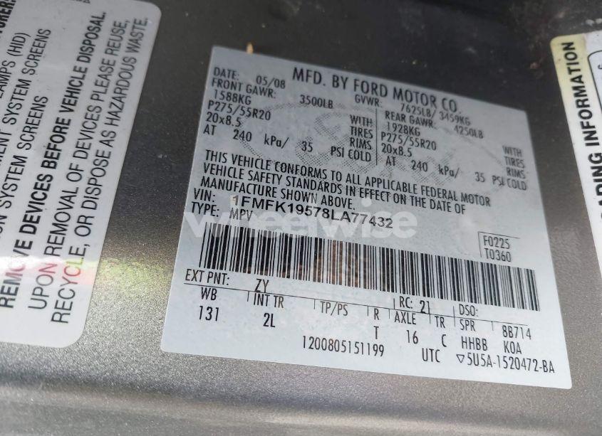 Photo 9 of 2008 Ford Expedition EL LIMITED (VIN 1FMFK19578LA77432)