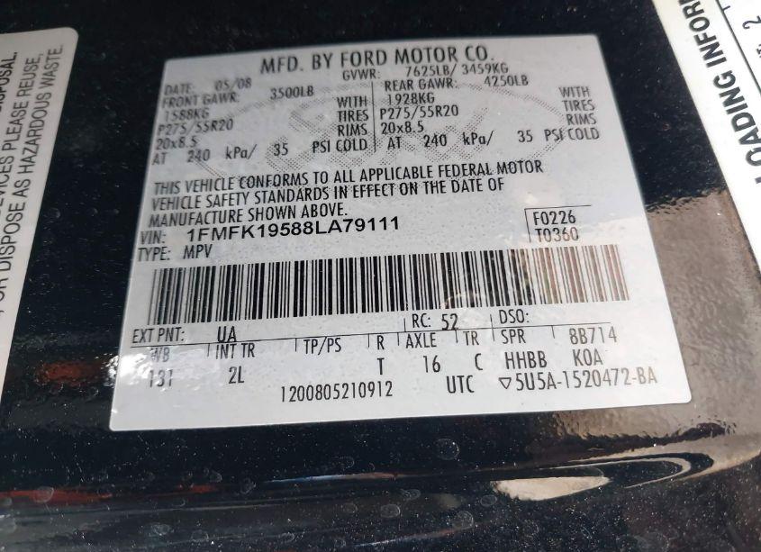 Photo 9 of 2008 Ford Expedition EL LIMITED (VIN 1FMFK19588LA79111)