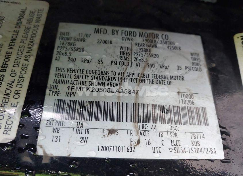 Photo 9 of 2008 Ford Expedition EL LIMITED (VIN 1FMFK20508LA35347)