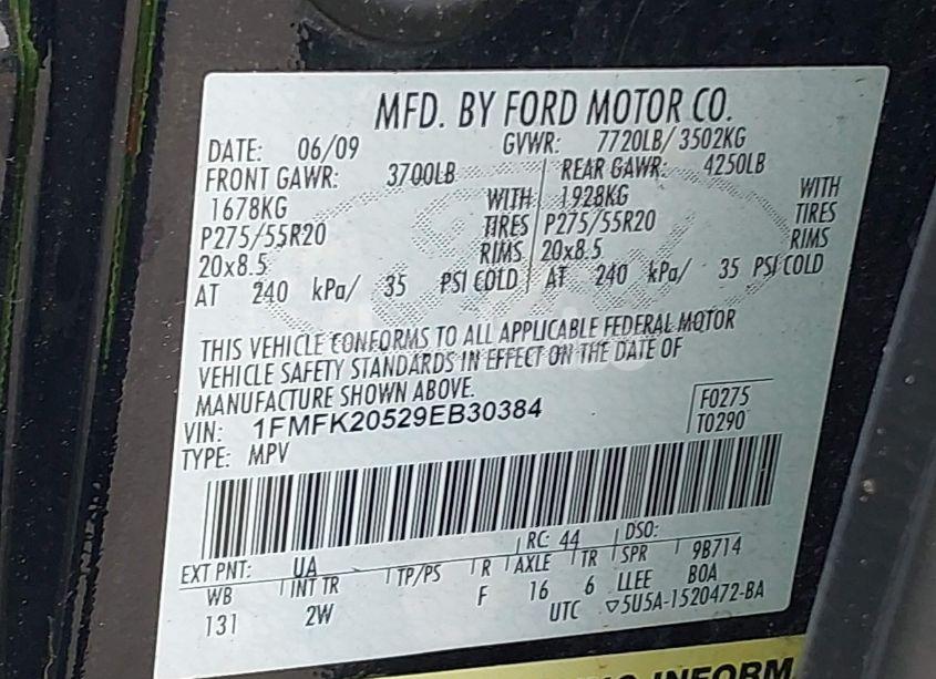 Photo 9 of 2009 Ford Expedition EL LIMITED (VIN 1FMFK20529EB30384)