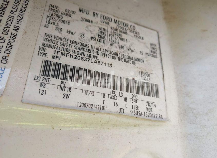 Photo 9 of 2007 Ford Expedition EL LIMITED (VIN 1FMFK20537LA57115)