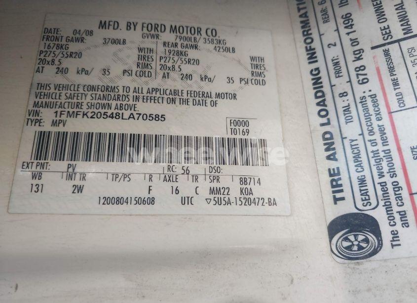 Photo 9 of 2008 Ford Expedition EL LIMITED (VIN 1FMFK20548LA70585)