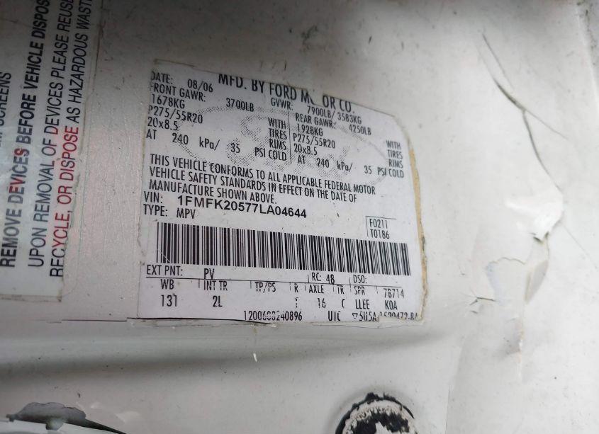 Photo 9 of 2007 Ford Expedition EL LIMITED (VIN 1FMFK20577LA04644)