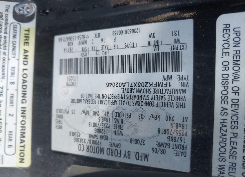 Photo 9 of 2007 Ford Expedition EL LIMITED (VIN 1FMFK205X7LA02046)