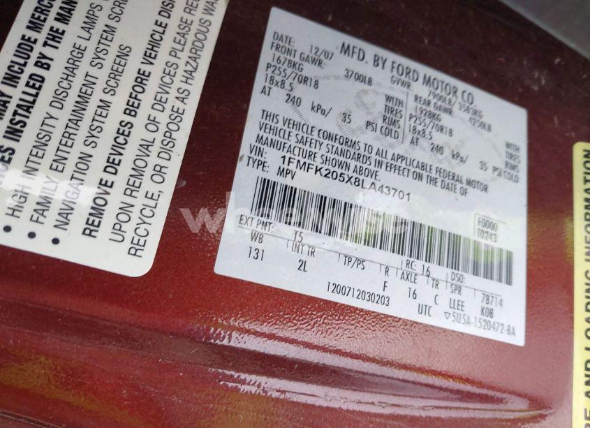 Photo 9 of 2008 Ford Expedition EL (VIN 1FMFK205X8LA43701)