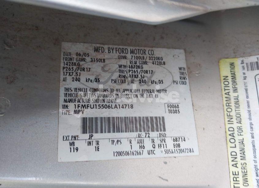 Photo 9 of 2006 Ford Expedition XLT/XLT SPORT (VIN 1FMFU15506LA14718)