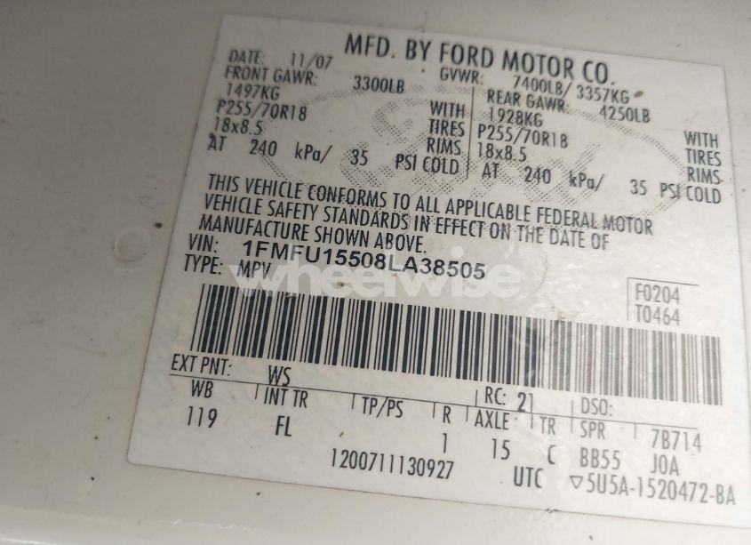 Photo 9 of 2008 Ford Expedition XLT (VIN 1FMFU15508LA38505)