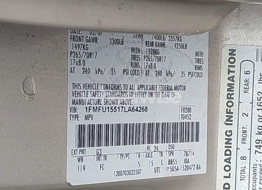 Photo 9 of 2007 Ford Expedition XLT (VIN 1FMFU15517LA64268)