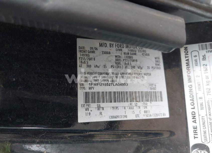 Photo 9 of 2007 Ford Expedition XLT (VIN 1FMFU15527LA04953)