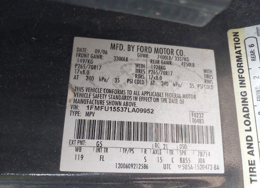 Photo 9 of 2007 Ford Expedition XLT (VIN 1FMFU15537LA09952)