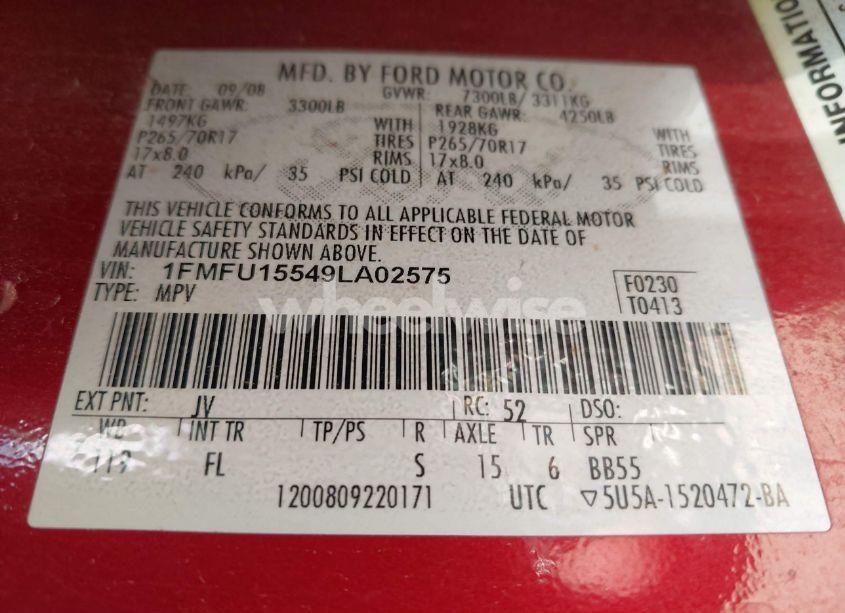 Photo 9 of 2009 Ford Expedition XLT (VIN 1FMFU15549LA02575)