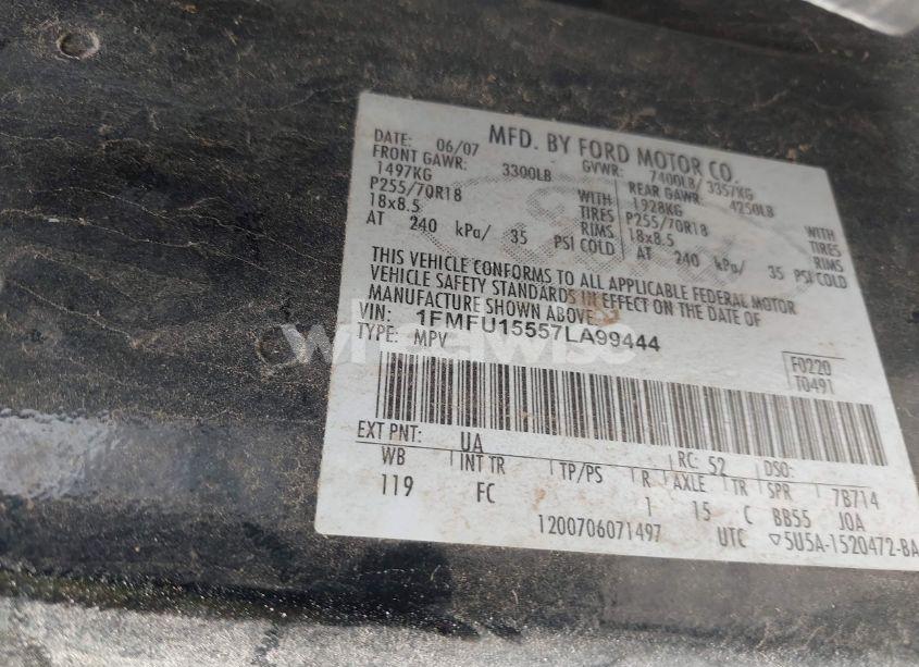 Photo 9 of 2007 Ford Expedition XLT (VIN 1FMFU15557LA99444)