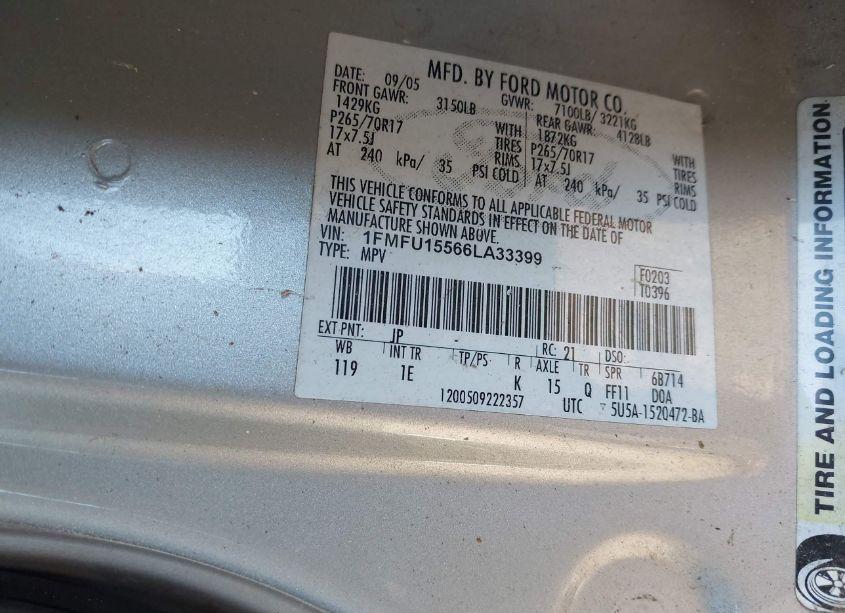 Photo 9 of 2006 Ford Expedition XLT/XLT SPORT (VIN 1FMFU15566LA33399)