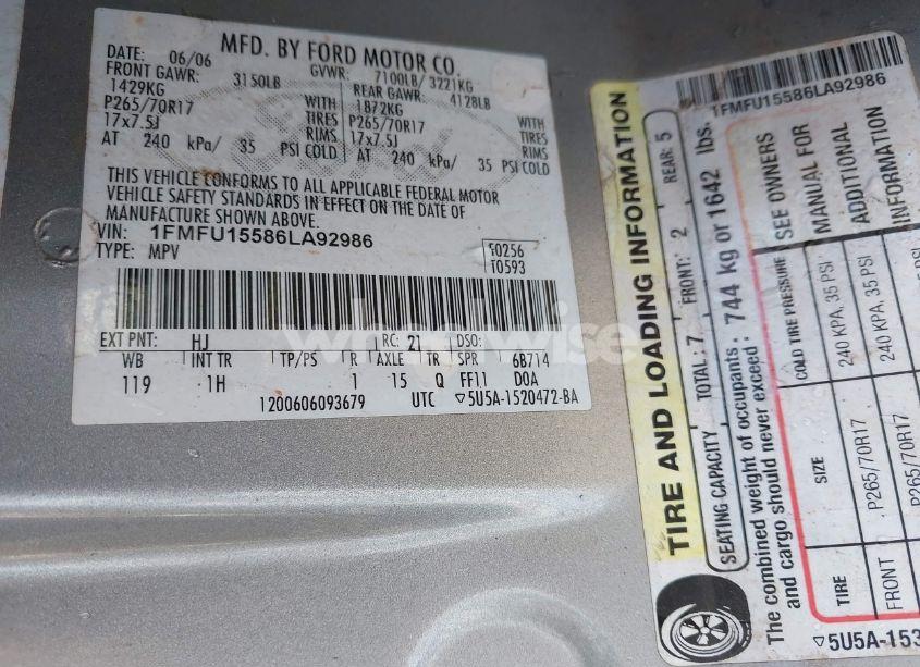 Photo 9 of 2006 Ford Expedition XLT/XLT SPORT (VIN 1FMFU15586LA92986)