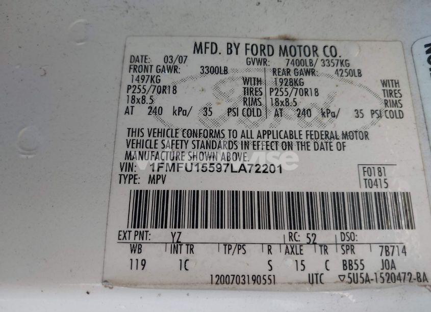 Photo 9 of 2007 Ford Expedition XLT (VIN 1FMFU15597LA72201)