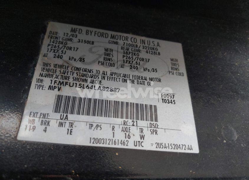 Photo 9 of 2004 Ford Expedition XLT (VIN 1FMFU15L64LA82887)