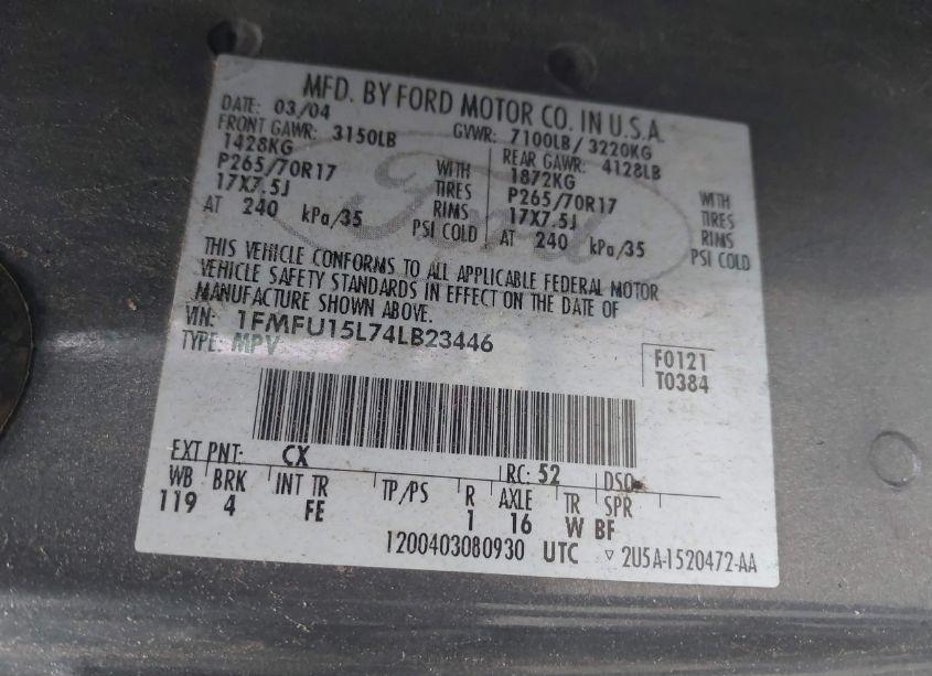 Photo 9 of 2004 Ford Expedition XLT (VIN 1FMFU15L74LB23446)