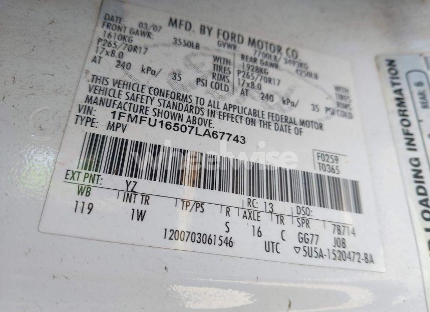 Photo 9 of 2007 Ford Expedition XLT (VIN 1FMFU16507LA67743)