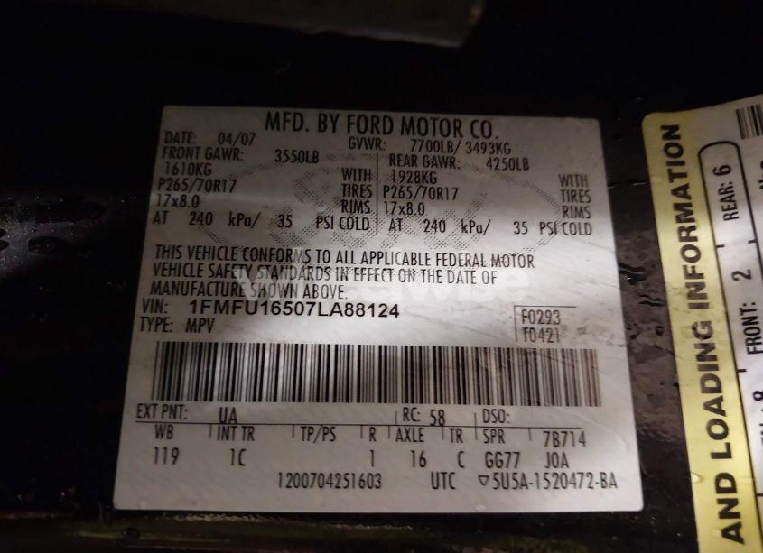 Photo 9 of 2007 Ford Expedition XLT (VIN 1FMFU16507LA88124)