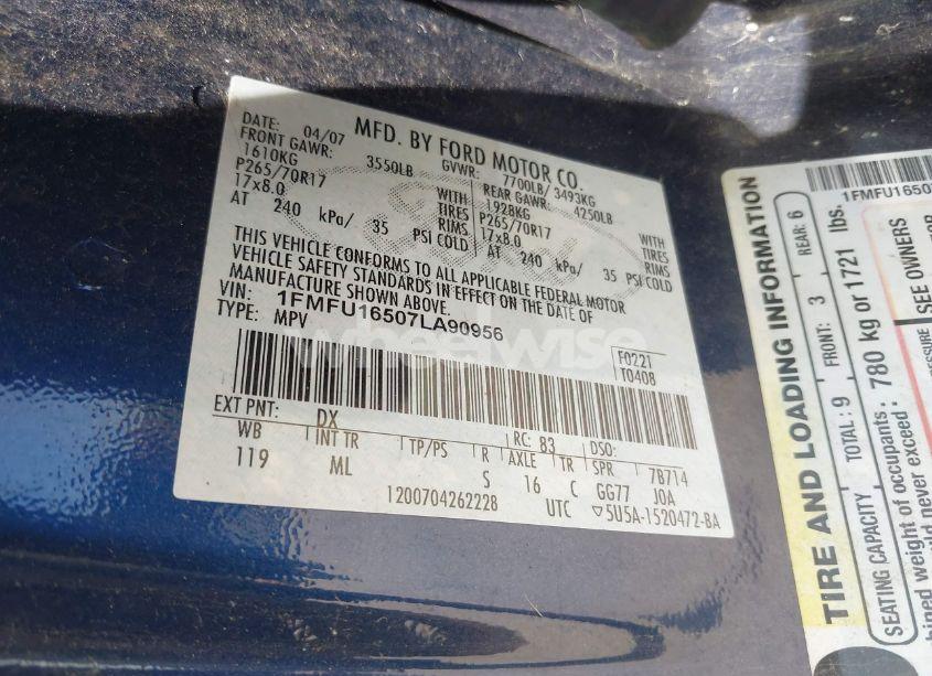 Photo 9 of 2007 Ford Expedition XLT (VIN 1FMFU16507LA90956)