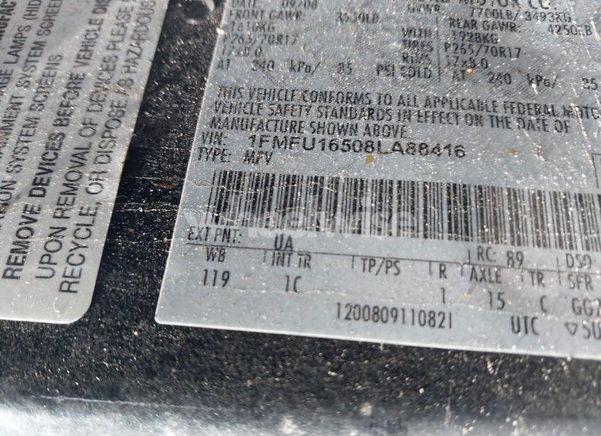 Photo 9 of 2008 Ford Expedition XLT (VIN 1FMFU16508LA88416)