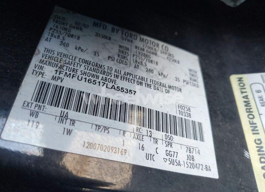 Photo 9 of 2007 Ford Expedition XLT (VIN 1FMFU16517LA55357)