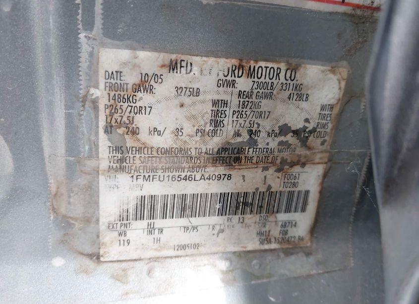 Photo 9 of 2006 Ford Expedition XLT/XLT SPORT (VIN 1FMFU16546LA40978)