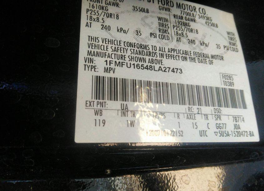 Photo 9 of 2008 Ford Expedition XLT (VIN 1FMFU16548LA27473)