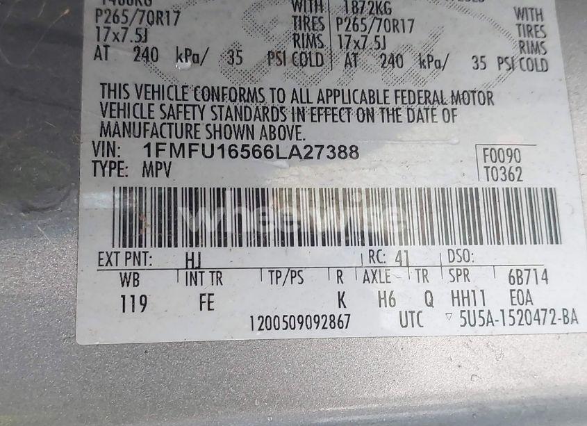 Photo 9 of 2006 Ford Expedition XLT/XLT SPORT (VIN 1FMFU16566LA27388)