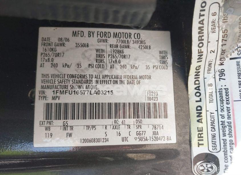 Photo 9 of 2007 Ford Expedition XLT (VIN 1FMFU16577LA03215)