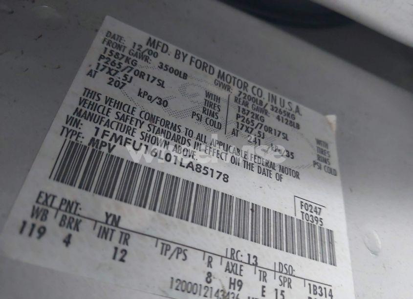 Photo 9 of 2001 Ford Expedition XLT (VIN 1FMFU16L01LA85178)