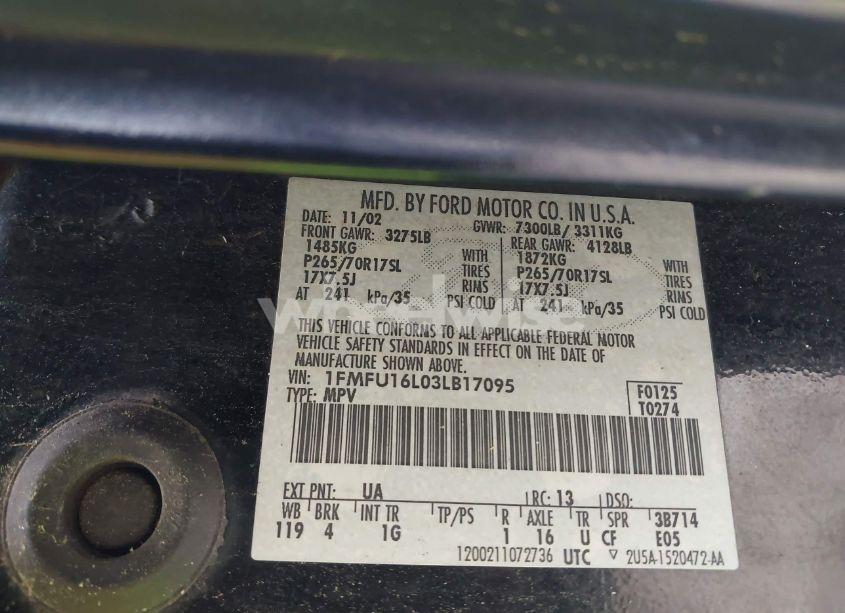 Photo 9 of 2003 Ford Expedition XLT (VIN 1FMFU16L03LB17095)