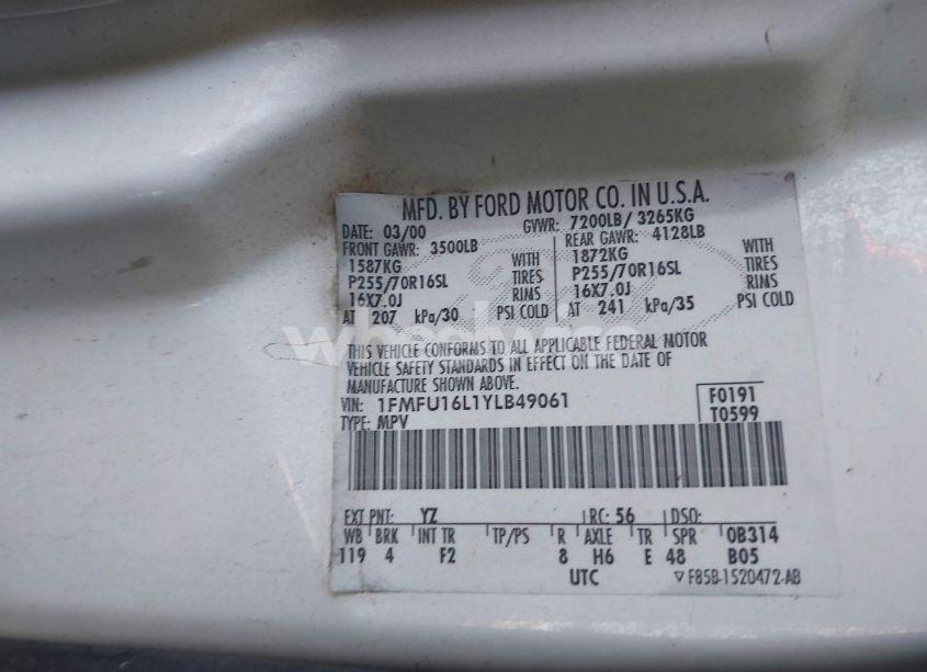 Photo 9 of 2000 Ford Expedition XLT (VIN 1FMFU16L1YLB49061)