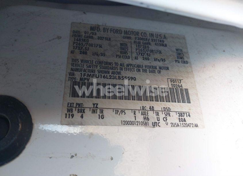 Photo 9 of 2003 Ford Expedition XLT (VIN 1FMFU16L23LB55590)