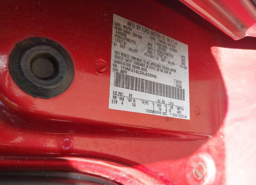 Photo 9 of 2003 Ford Expedition XLT (VIN 1FMFU16L33LA52940)