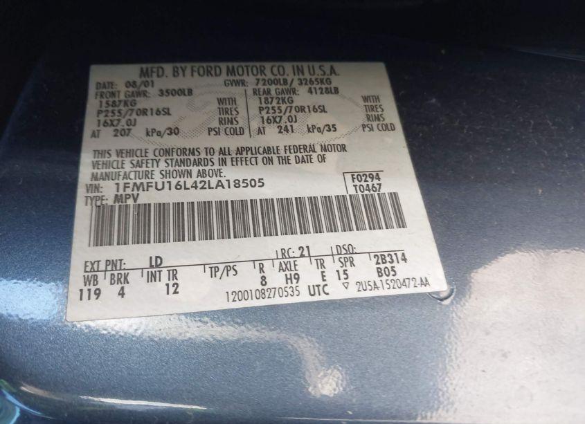 Photo 9 of 2002 Ford Expedition XLT (VIN 1FMFU16L42LA18505)