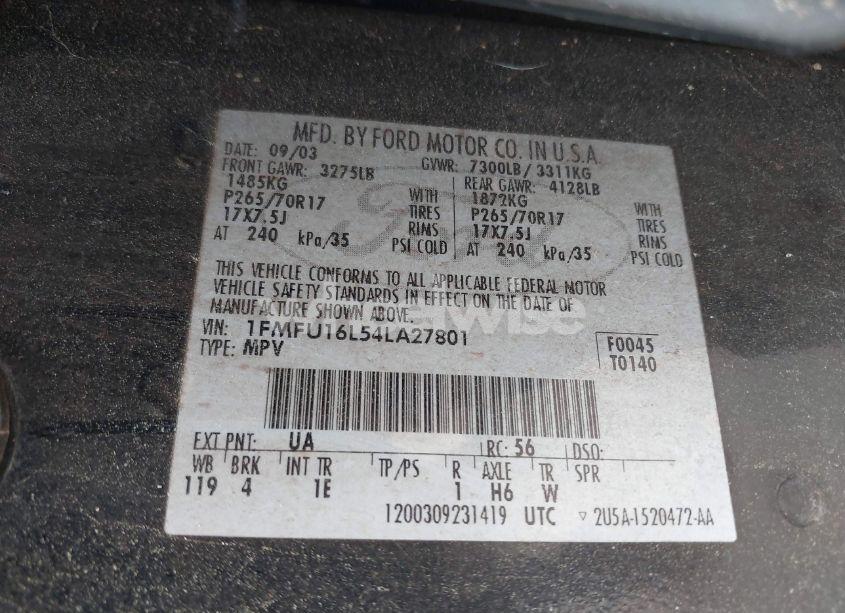 Photo 9 of 2004 Ford Expedition NBX/XLT (VIN 1FMFU16L54LA27801)