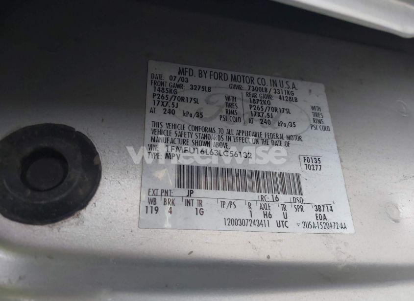 Photo 9 of 2003 Ford Expedition XLT (VIN 1FMFU16L63LC56132)