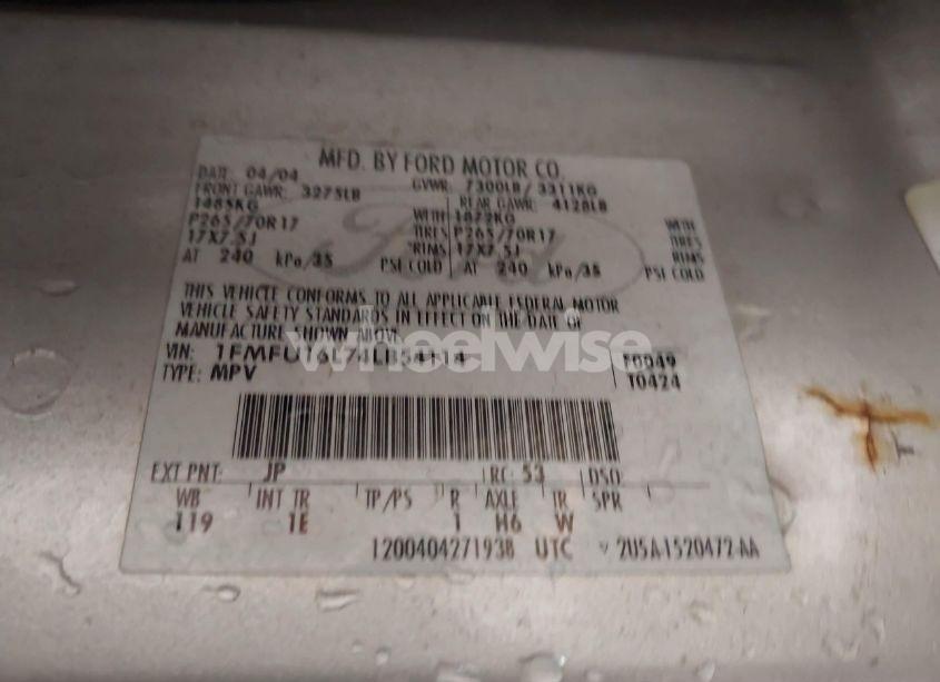 Photo 9 of 2004 Ford Expedition NBX/XLT (VIN 1FMFU16L74LB54114)