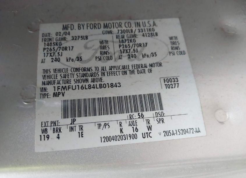 Photo 9 of 2004 Ford Expedition XLT (VIN 1FMFU16L84LB01843)