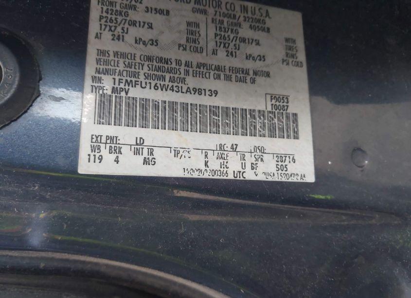 Photo 9 of 2003 Ford Expedition XLT (VIN 1FMFU16W43LA98139)