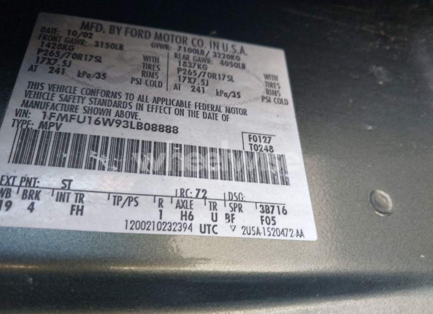 Photo 9 of 2003 Ford Expedition XLT (VIN 1FMFU16W93LB08888)