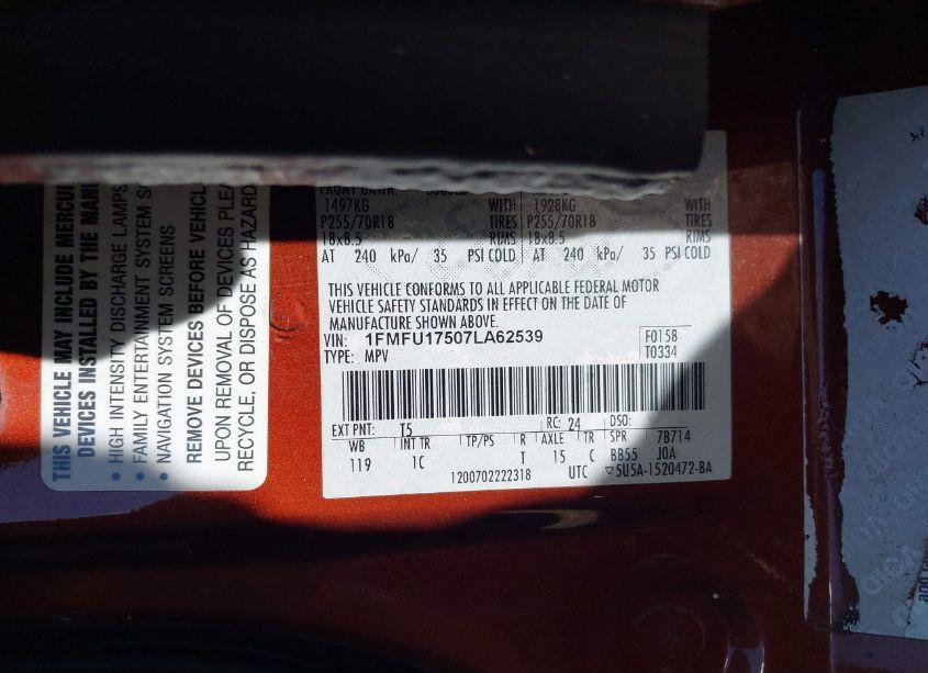 Photo 9 of 2007 Ford Expedition EDDIE BAUER (VIN 1FMFU17507LA62539)